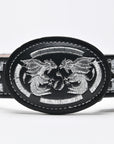 Cinturón Gallo de Plata | Hilo Plata Piel Negra | XCOWBOYS