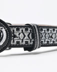 Cinturón Gallo de Plata | Hilo Plata Piel Negra | XCOWBOYS