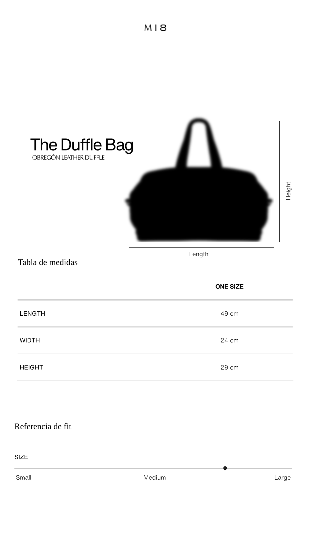 Tabla de tallas M18 | Leather Duffle Bag Obregón | Negra