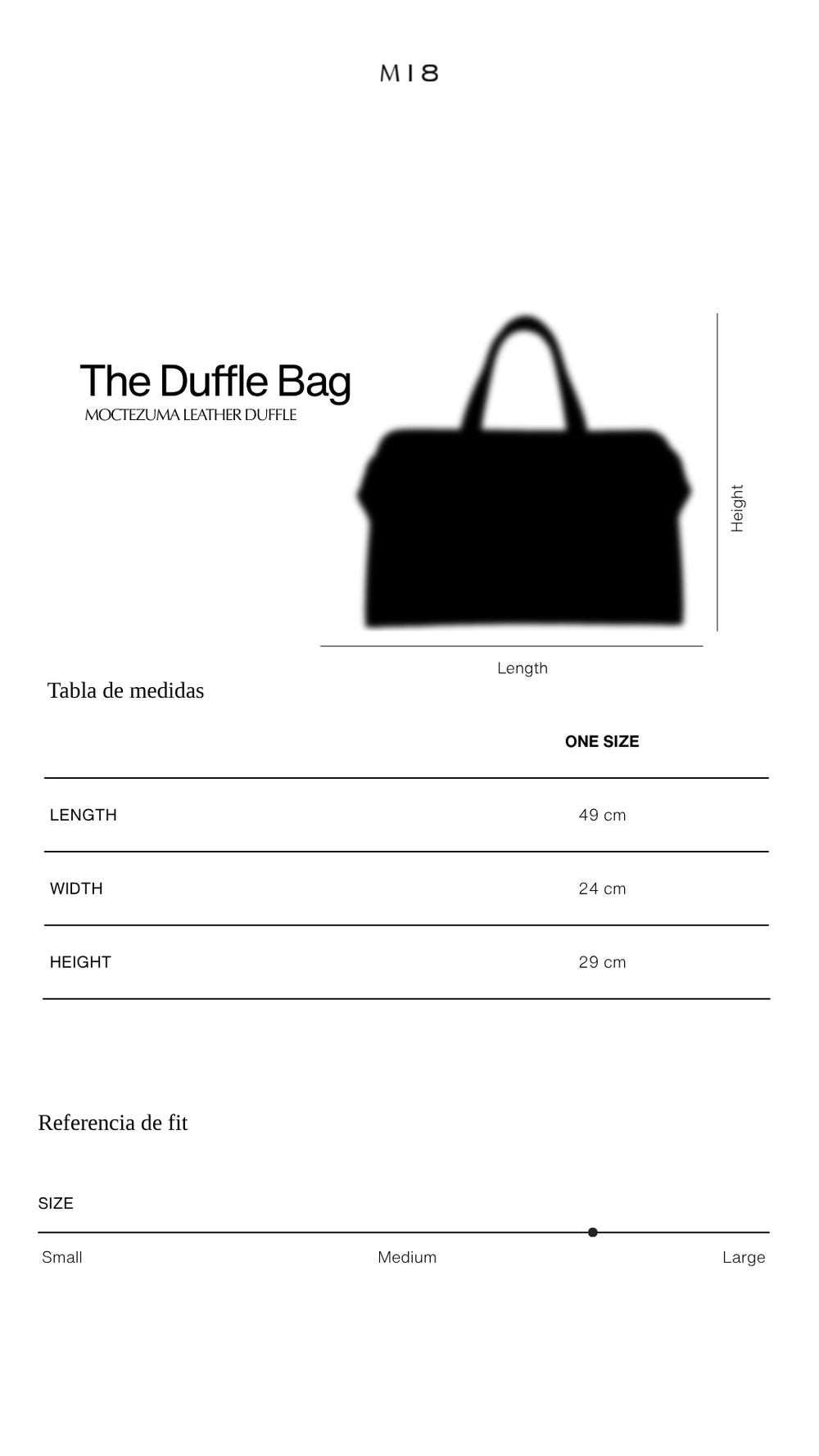 Tabla de tallas M18 | Leather Duffle Bag Moctezuma | Café