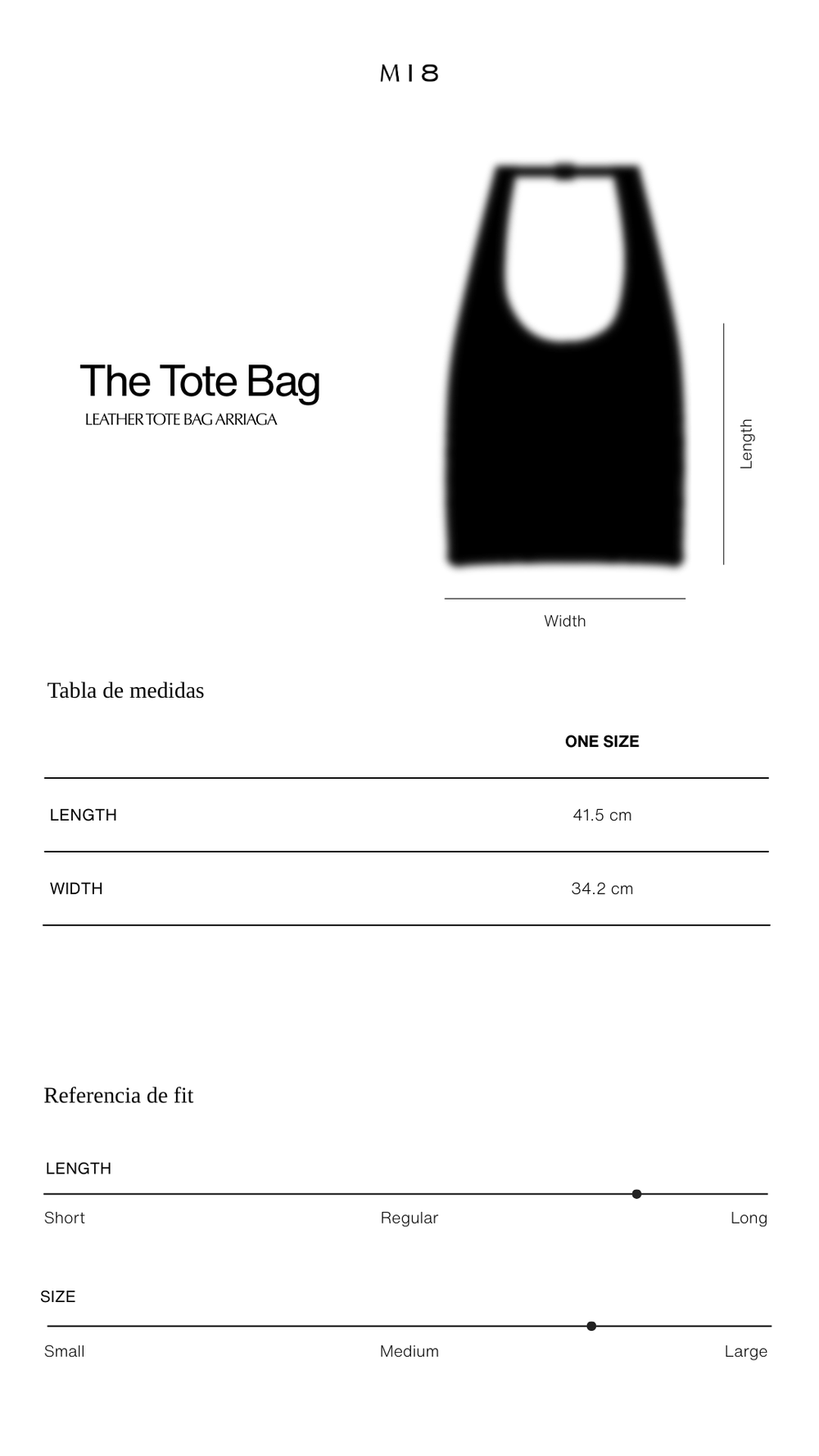 Tabla de tallas M18 | Leather Tote Bag Arriaga | Negro