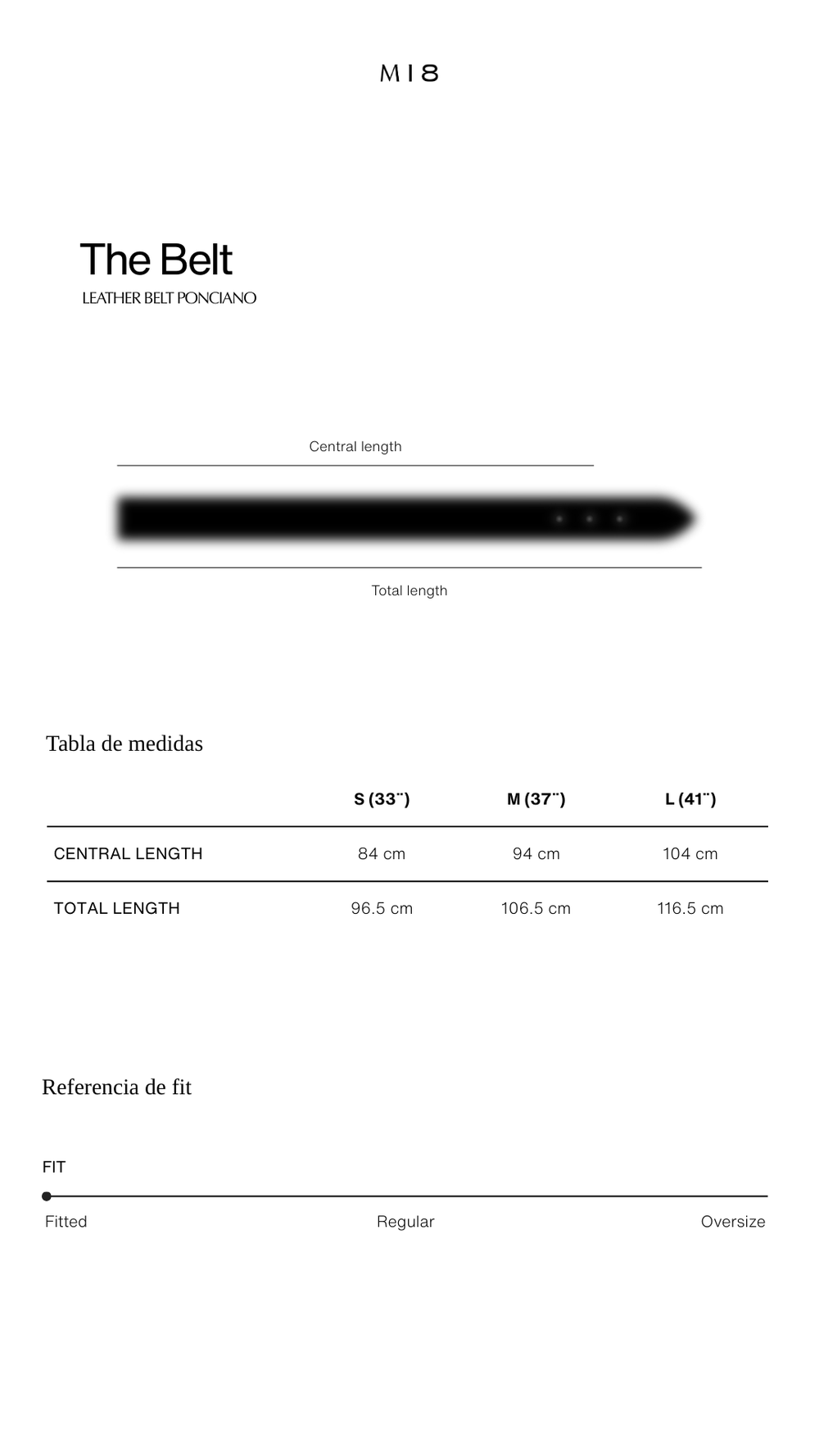 Tabla de tallas M18 | Leather Belt Ponciano | Negro Plata