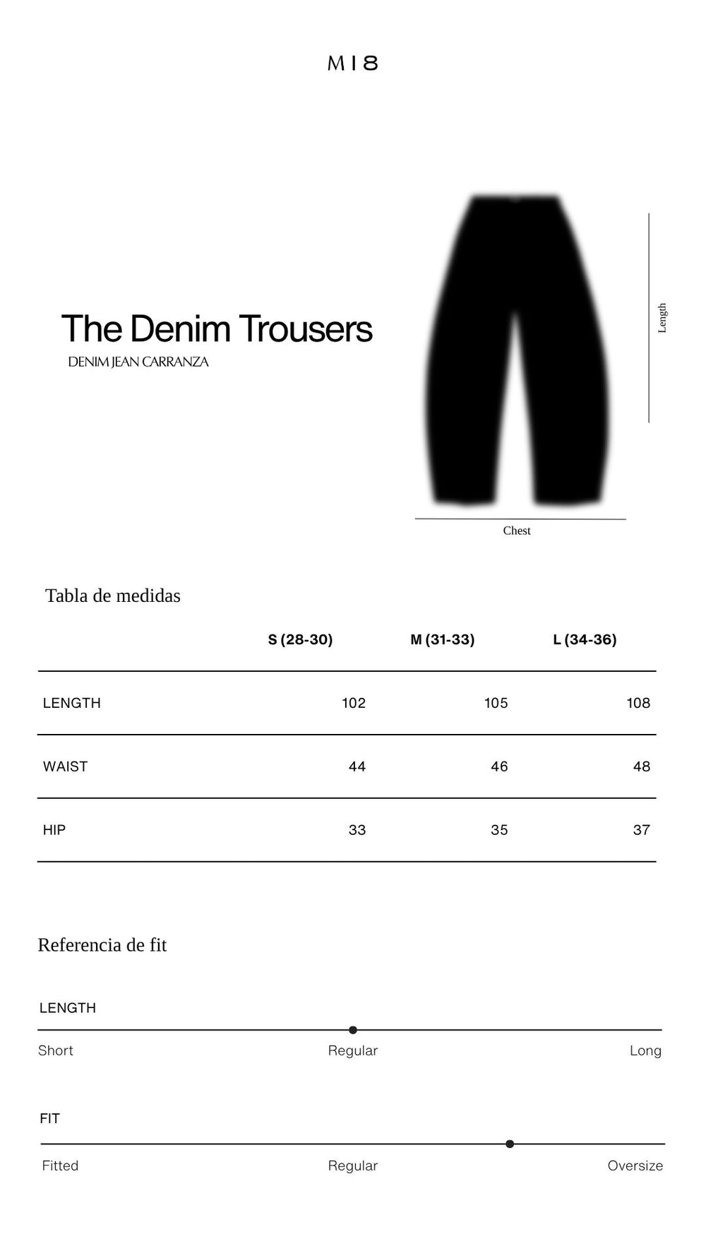 Tabla de tallas M18 | Denim Pants Carranza | Negro